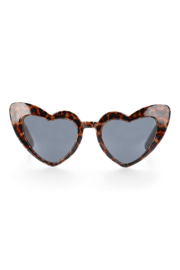 Girls Cheetah Print Heart Sunglasses, Brown
