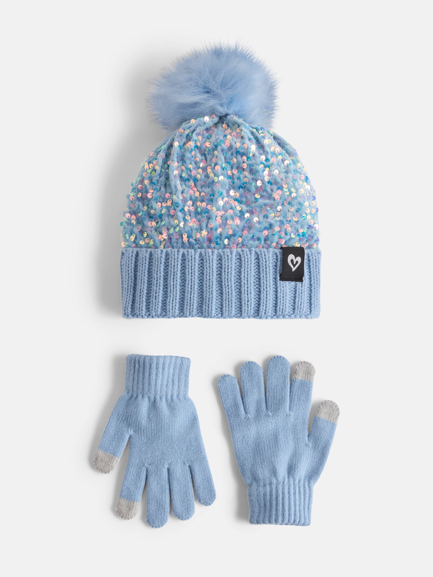 Justice Girls Velvet Sequin Hat and Glove Set, Blue