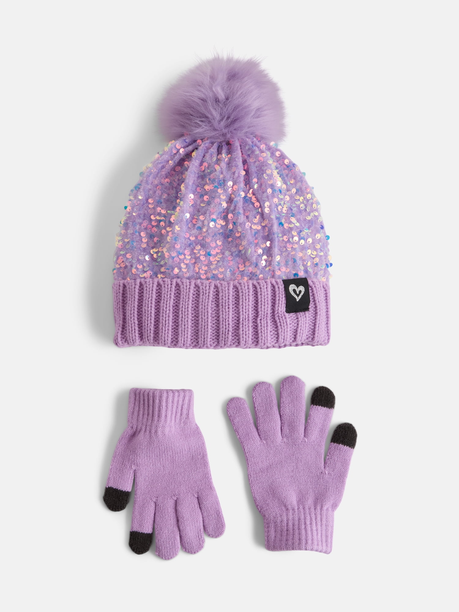 Justice Girls Velvet Sequin Hat and Glove Set, Purple