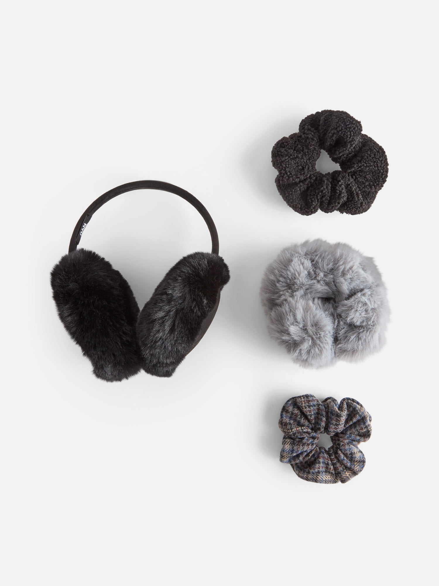 Justice Girls Velvet Sequin Bow Faux Fur Earmuff and Flip Top Glove Set, Black