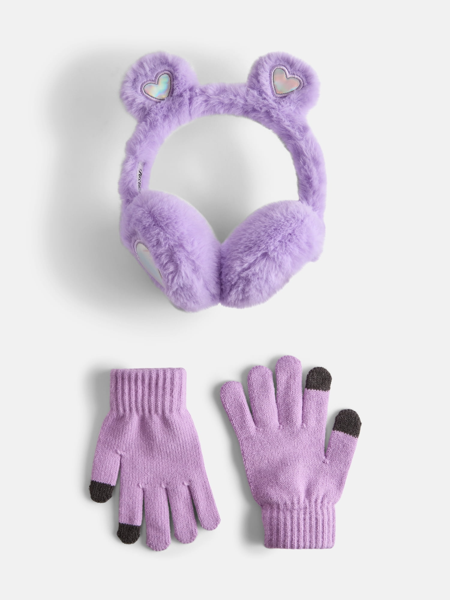 Justice Girls Faux Fur Earmuff and Glove Set, Purple