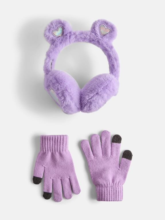 Girls Faux Fur Earmuff and Glove Set, Purple