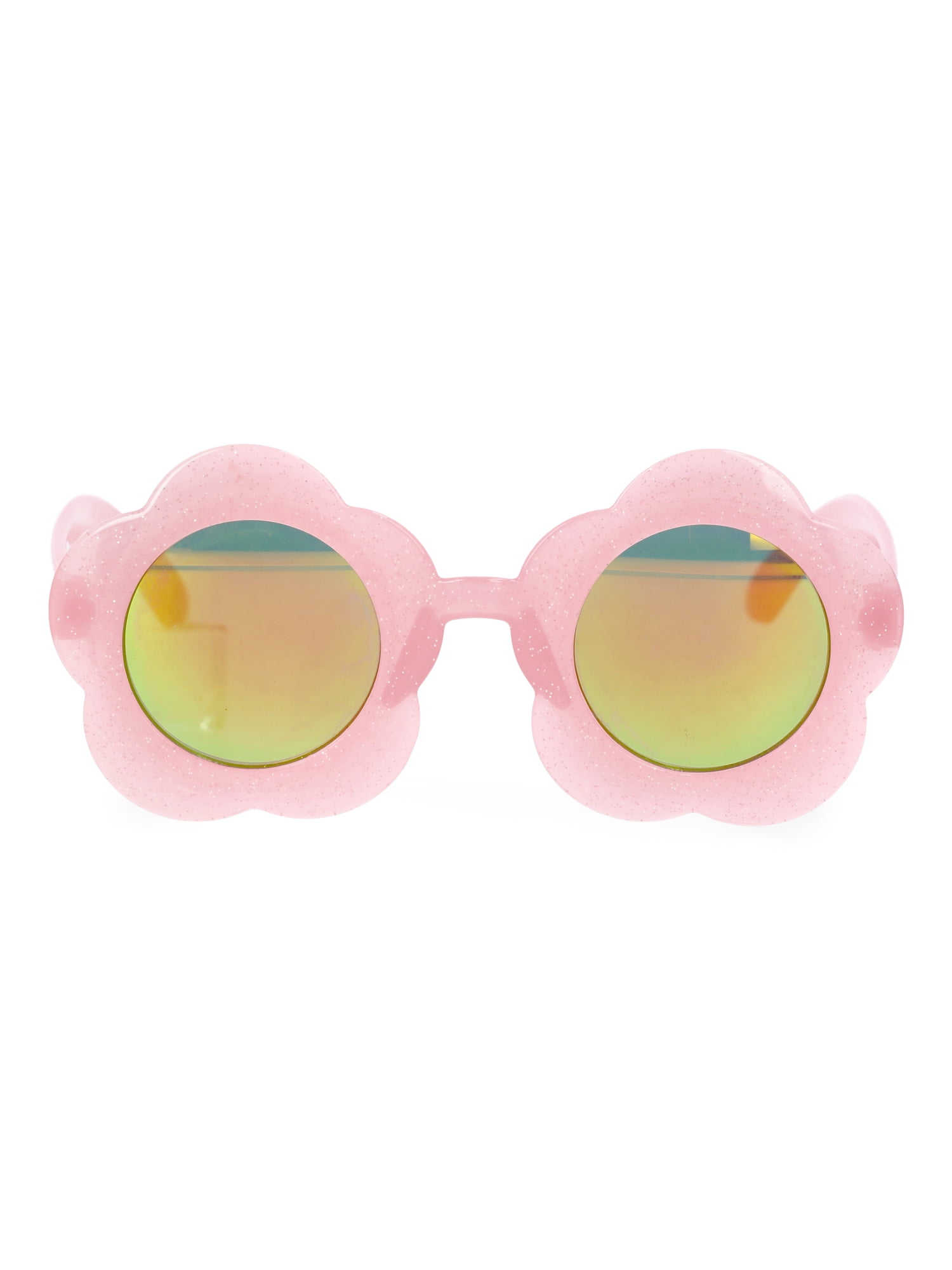 Girls Flower-Shaped Pink Sunglasses with Glitter and UV Protection