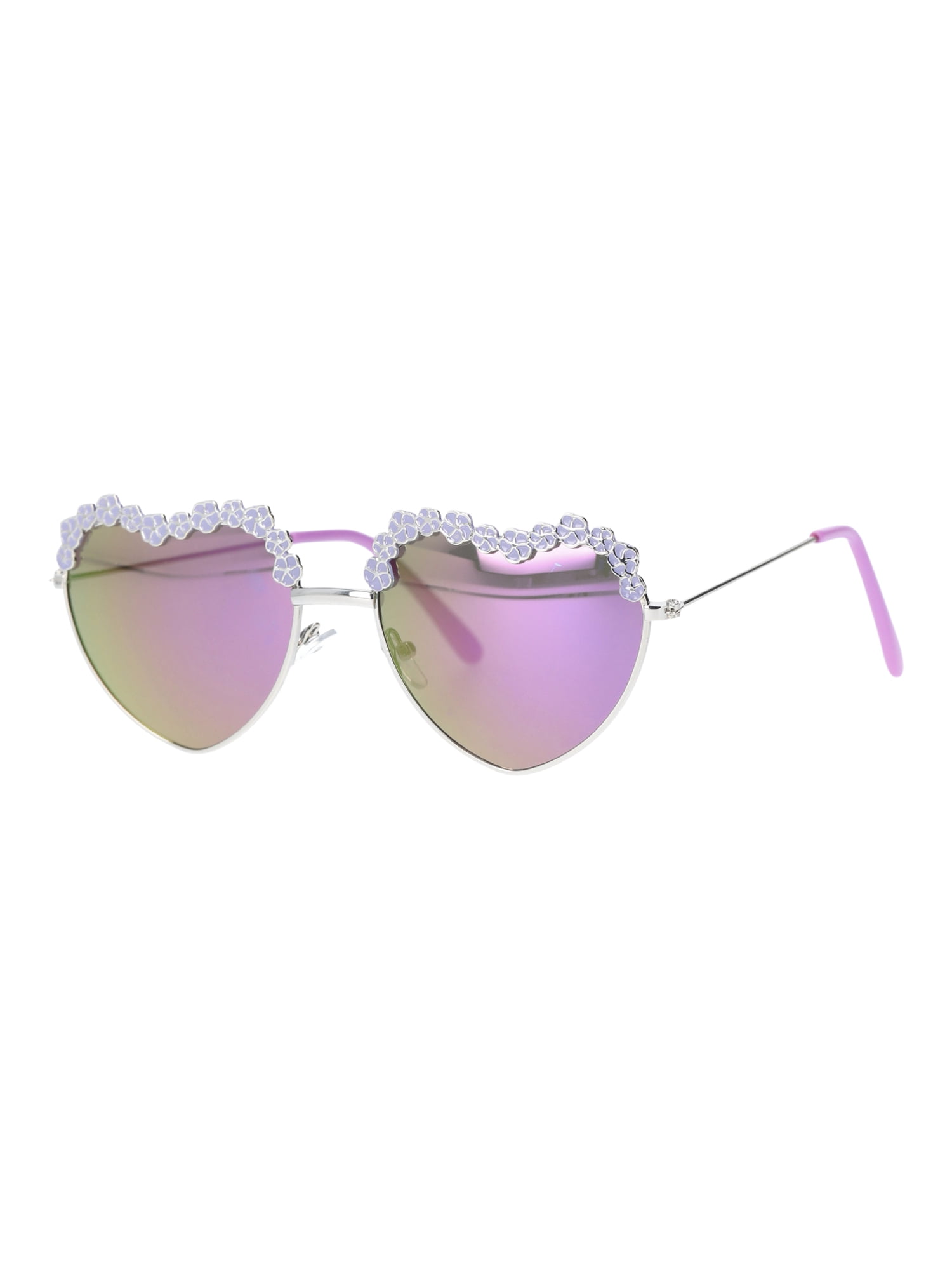 Justice Heart Frame Flower Accent Aviator Sunglasses for Girls, Purple, UV Protection