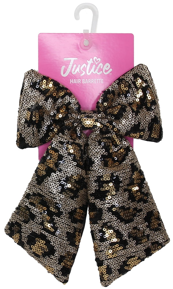 Justice Girls Leopard Pattern Sequin Bow Barrette, Gold