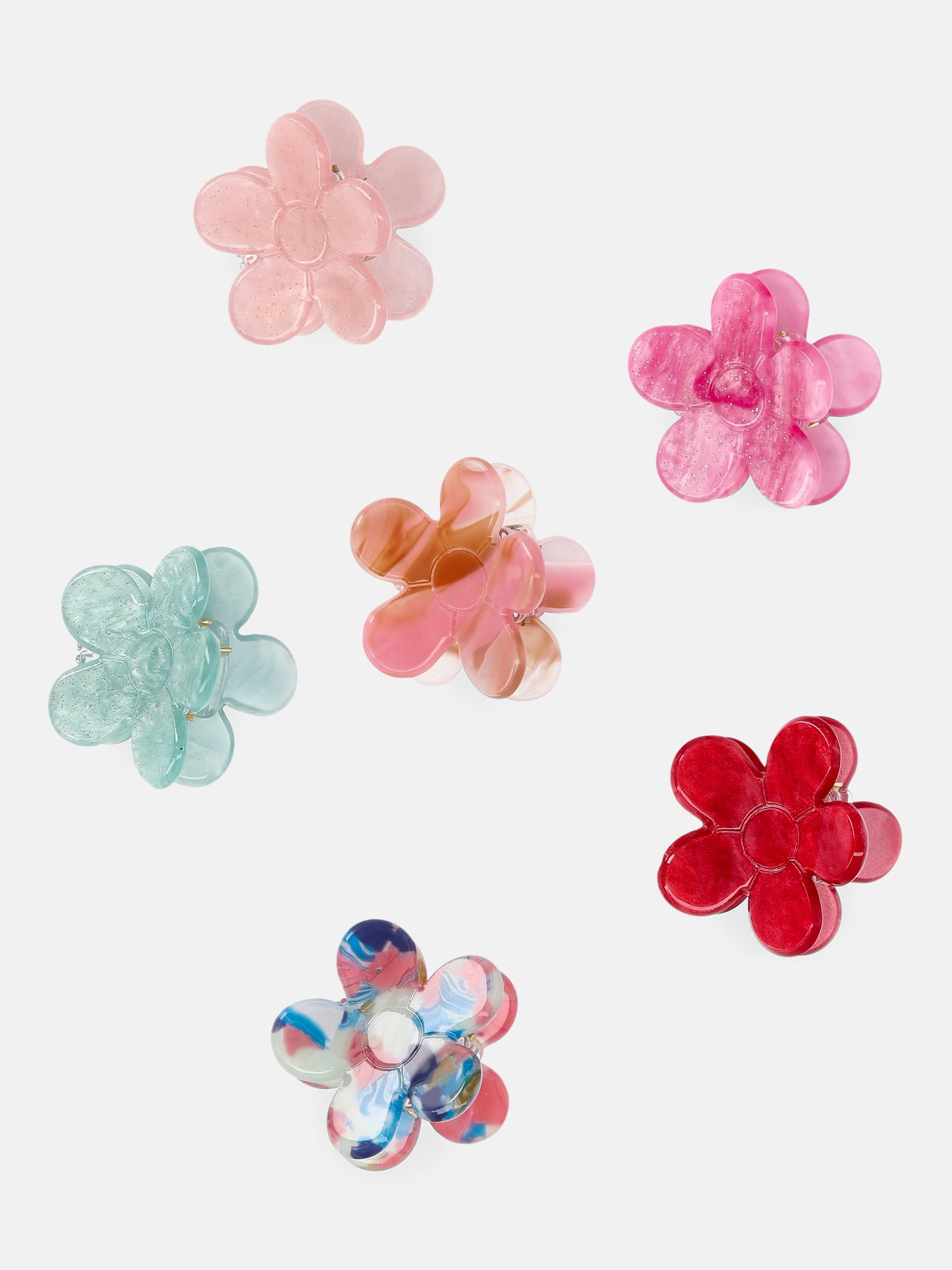 Justice Girls Multi Marbled Flower Claw Hair Clips, 6-Piece Set
