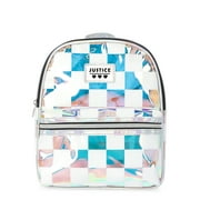 Girls' Iridescent Mini Backpack with Adjustable Straps, Silver and White