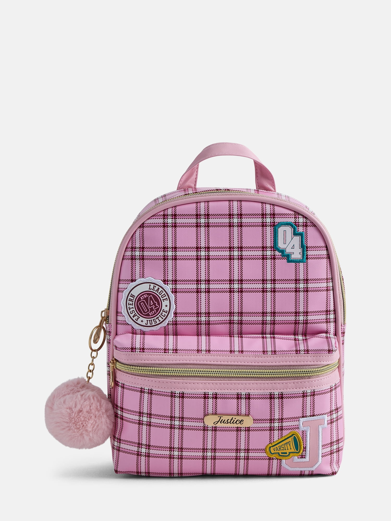 Justice Girls Pocket Mini Backpack, Pink Plaid