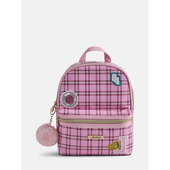 Justice Girls Pocket Mini Backpack, Pink Plaid
