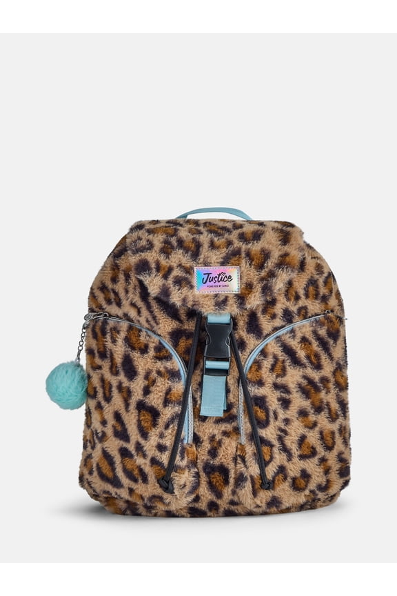 Girls Faux Fur Rucksack Backpack, Leopard