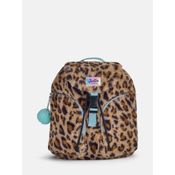 Justice Girls Faux Fur Rucksack Backpack, Leopard