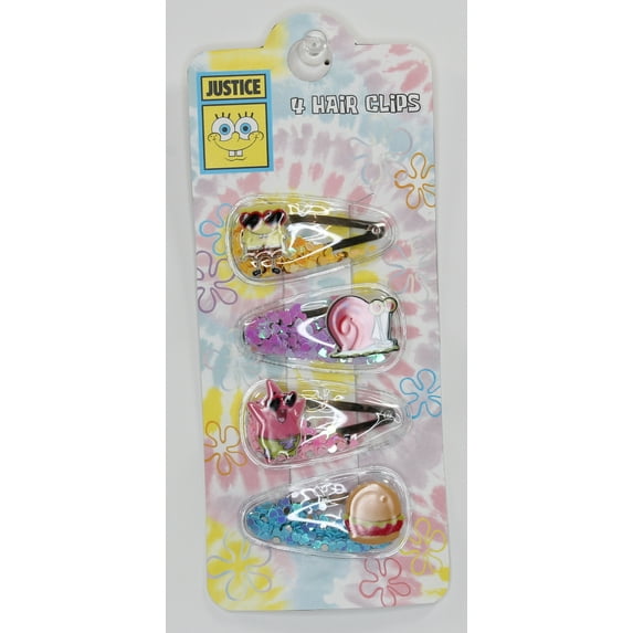 Justice x SpongeBob SquarePants Girls Glitter Snap Clips, 4-Piece Set, Multi