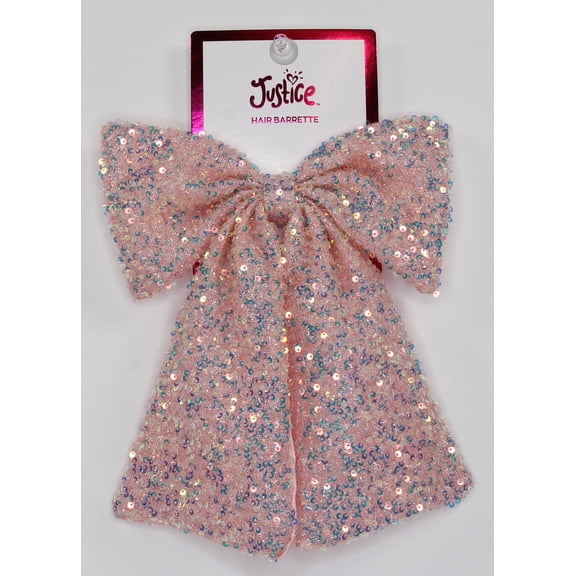 Justice Girls Sequin Bow Hair Clip Barrette, Pink