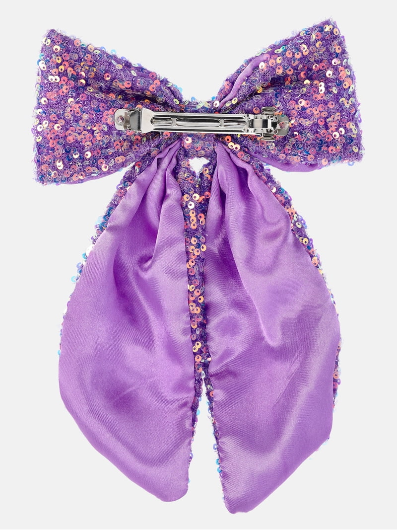 Justice Girls Sequin Bow Hair Clip Barrette, Purple - Walmart.com
