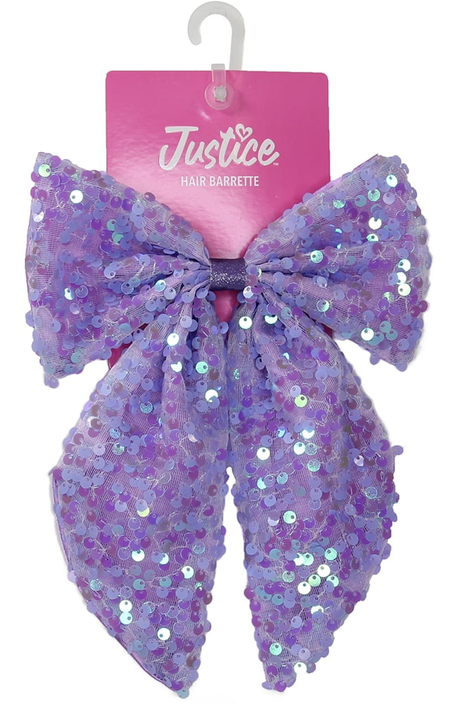 Justice Girls Iridescent Sequin Bow Barrette, Purple