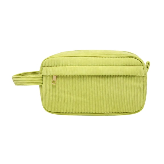 JUSEELEN Portable Cosmetic Bag, Lightweight Multi‑Pocket with Handle Corduroy Travel Makeup Toiletry Organizer Bag for Daily & Vacation Green