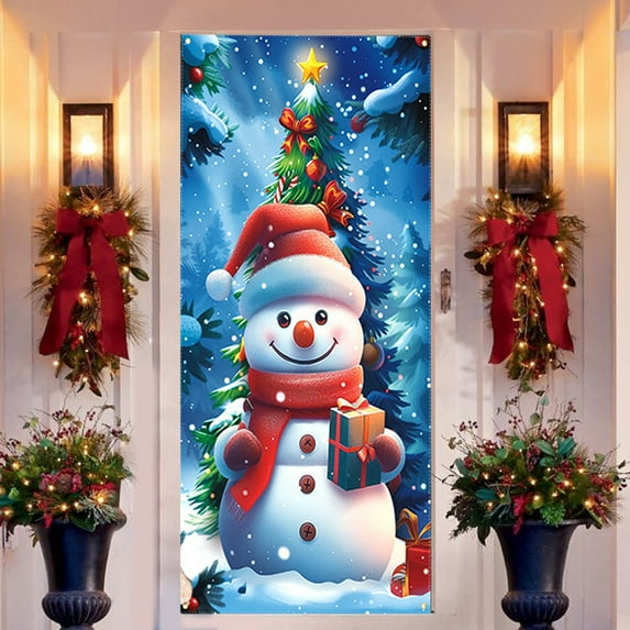 JUSEO 35 x 71 Inch Door Cover Christmas Day Santa Claus Pattern Holiday Decoration Christmas Gifts