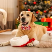 JUSEO Christmas Dog Collar with Bow Tie Pet Clothing Supplies Adjustable Fashion Accessory Festive Holiday Outfit for Small Medium Large Dogs and Cats Party Wear Xmas Ornaments