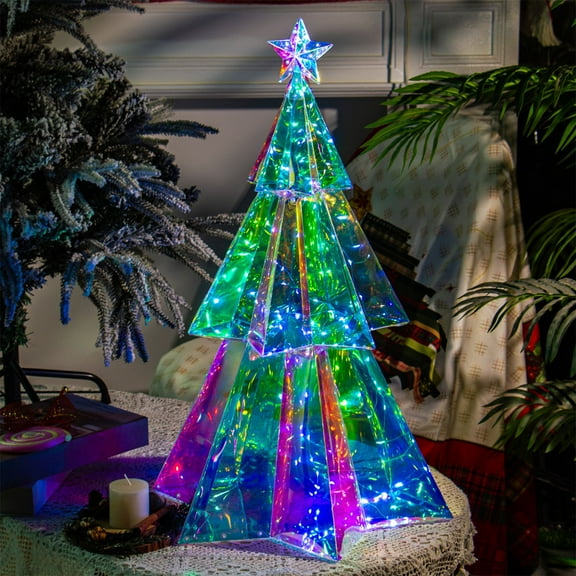 JUSEO Christmas Hexagonal Three-layer Christmas Tree Illuminated Christmas Decorations Scene Decoration Crafts Holiday Decorations