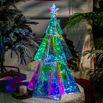 JUSEO Christmas Hexagonal Three-layer Christmas Tree Illuminated Christmas Decorations Scene Decoration Crafts Holiday Decorations