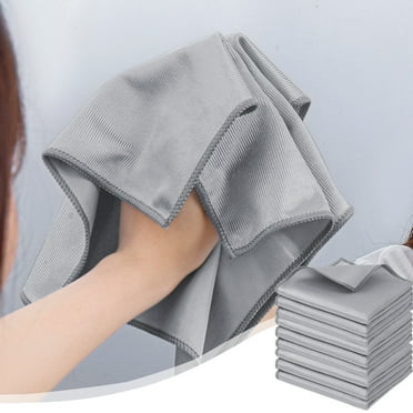 JUSEO Microfiber Glass Cleaning Cloth, 9 Pack Window Glass Cleaning Rags, Reusable Lint-Free Dust Polishing Cloth Wipes for Stainless Steel, Eyeglasses, Mirrors, Screens & Lenses(Gray)