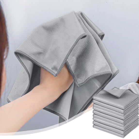 JUSEO Microfiber Glass Cleaning Cloth, 9 Pack Window Glass Cleaning Rags, Reusable Lint-Free Dust Polishing Cloth Wipes for Stainless Steel, Eyeglasses, Mirrors, Screens & Lenses(Gray)