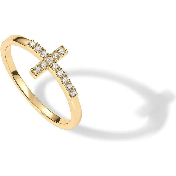 JUSIP 14K Gold Plated Cubic Zirconia Cross Ring for Women - Eternity Promise Ring for Her - Infinity Religious Wedding Band