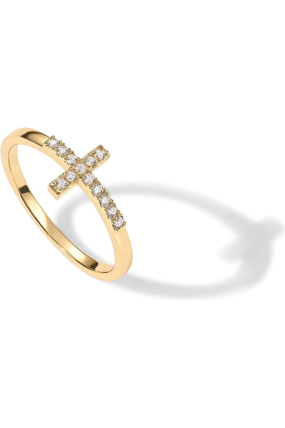 14K Gold Plated Cubic Zirconia Cross Ring for Women - Eternity Promise Ring for Her - Infinity Religious Wedding Band