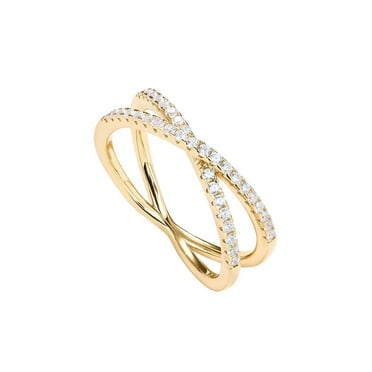JUSIP 14K Gold Plated X Ring Simulated Diamond CZ Criss Cross Ring for Women