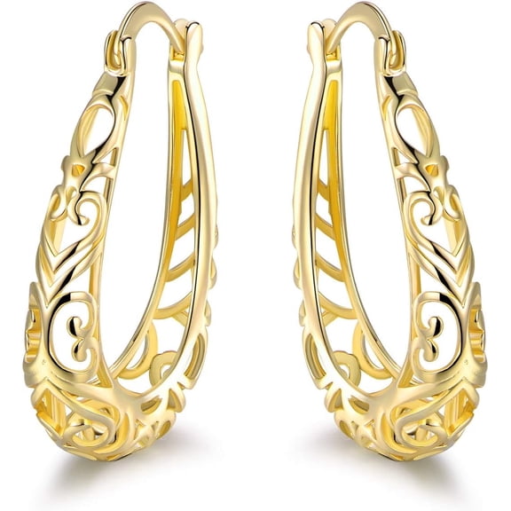 JUSIP 18K Gold Plated Filigree Hoop Earrings