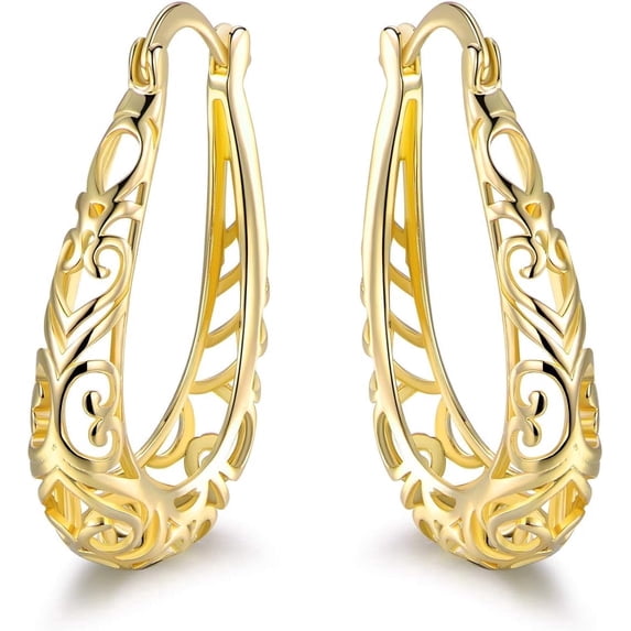 top-keivon 18K Gold Plated Filigree Hoop Earrings