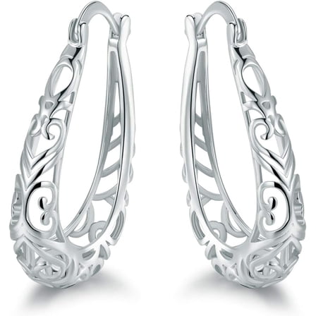 top-keivon 18K Gold Plated Filigree Hoop Earrings