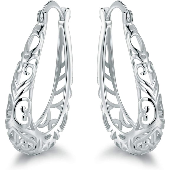 top-keivon 18K Gold Plated Filigree Hoop Earrings