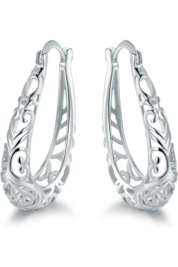 18K Gold Plated Filigree Hoop Earrings