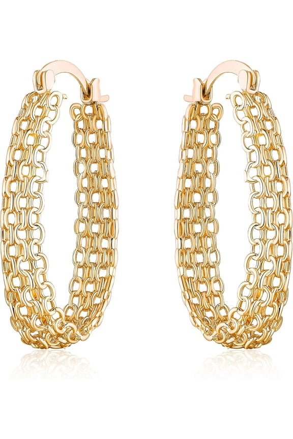 JUSIP 18K Gold Plated Link Mesh Braided Filigree Hoop Earrings (Gold)