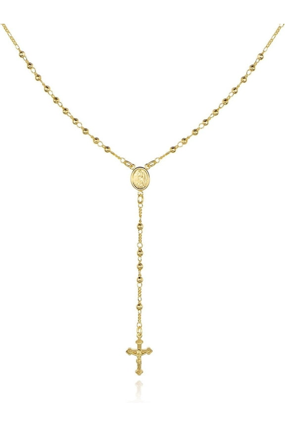 18K Gold Plated Virgin Mary Rosary Bead Cross Necklace