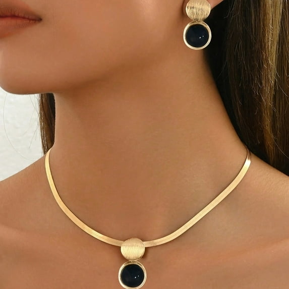 JUSIP 3pcs Stylish and Elegant Versatile Collarbone Geometric Heart Acrylic French Retro Snake Chain Set