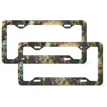 JUSIP 4 Holes Aluminum License Plate Frames, Dark Color Tie-Dye -2 Pack Car Licence Plate Covers with Screws Caps, Metal License Plate Tag Frame for Us Vehicles, 6.3x12.2 Inch