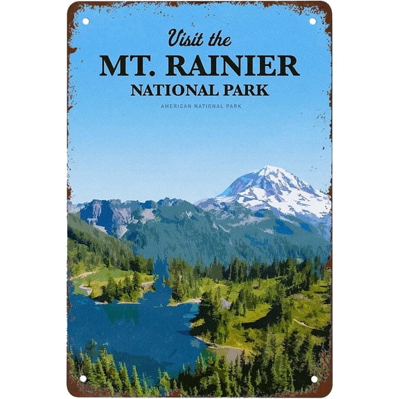 JUSIP 8x12 Inch Funny Visit The Mt. Rainier National Park Metal Thin Signs For Home Decor and For Kitchen Bathroom Restaurant Garden Decor Metal Sign