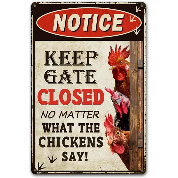 JUSIP 8x12 Inch Keep Gate Closed Sign Funny Chicken Coop Warning Sign Metal Thin Signs For Home Decor and For Kitchen Bathroom Restaurant Garden Decor Metal Sign