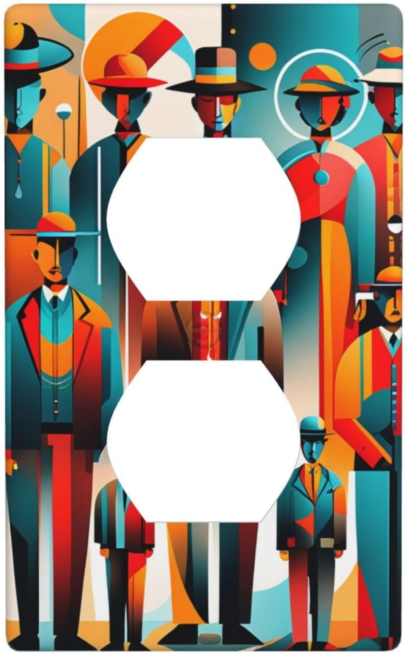 JUSIP Abstract People Printed Duplex Receptacle Outlet Wall Plate,2