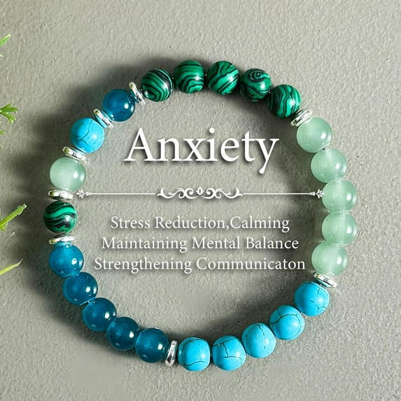 JUSIP Anxiety Relief Bracelet with 8mm Malachite & Blue Turquoise Beads - Elastic, Calming Stress Reduction, Mental Balance & Communication Aid