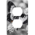 JUSIP Black White Butterfly Printed Duplex Receptacle Outlet Wall Plate