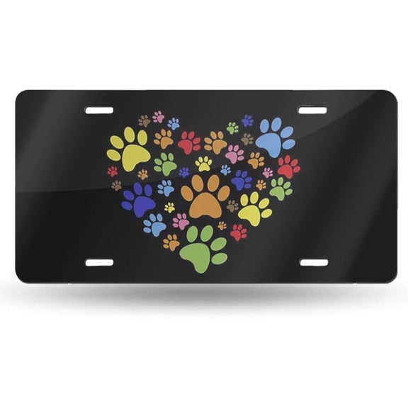 JUSIP Cat Dog Paw Prints Heart 12x6 Inch License Plate Cover,Aluminum Novelty License Plates,Decorative Car Front License Plate Vanity Tag for Women Girls