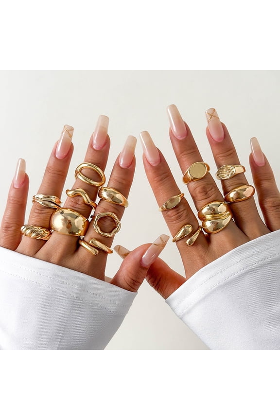 Chunky Gold Rings for Women Non Tarnish, 18K Gold Plated Stackable Thumb Ring, Statement Women Rings Set