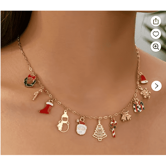 JUSIP Cute Party Style Christmas Charm Necklace with Rhinestones - No Plating Iron Chain with Enameled Christmas Tree, Snowman, Snowflake Multi Charms - Seasonal Winter Holiday Jewelry Gift for Women