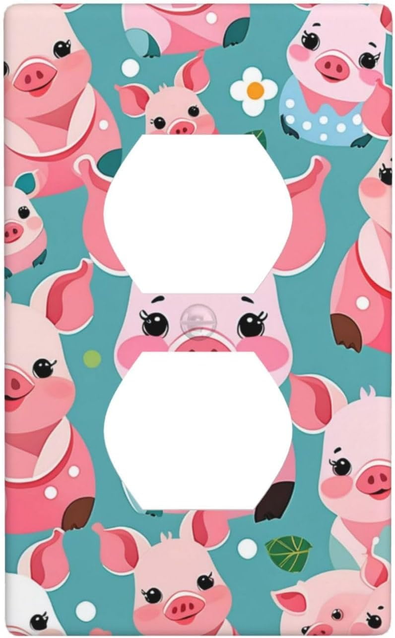 JUSIP Cute Pig Printed Duplex Receptacle Outlet Wall Plate,2Gang
