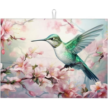 JUSIP Dish Drying Mat Large for Kitchen Counter Absorbent Microfiber Dish Drainer Pad Rack Mat Reusable Washable Dish Draining Mat 18 x 24 Inch (hummingbird 07)