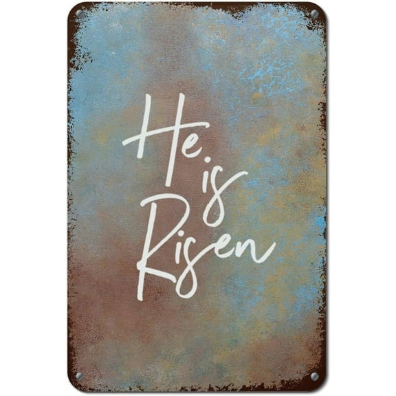 JUSIP Easter Bible Themed Quotes Metal Plaque Tin Sign He Is Risen Sign Vintage Metal Tin Signs 8x12 Inch