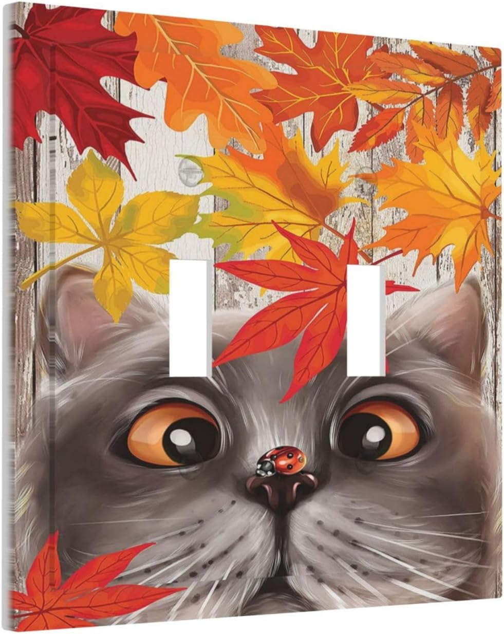 JUSIP Fall Cat And Ladybug Fall Wall Plate 2Gang Toggle Wall Plate